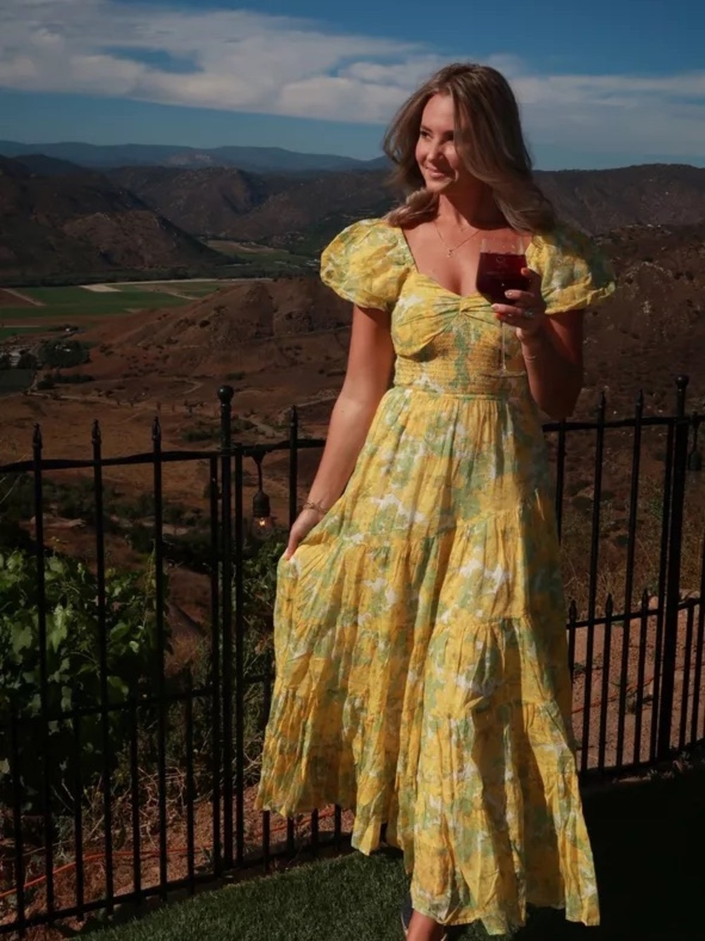 FREE PEOPLE Sundrenched Yellow Floral Maxi Dress L